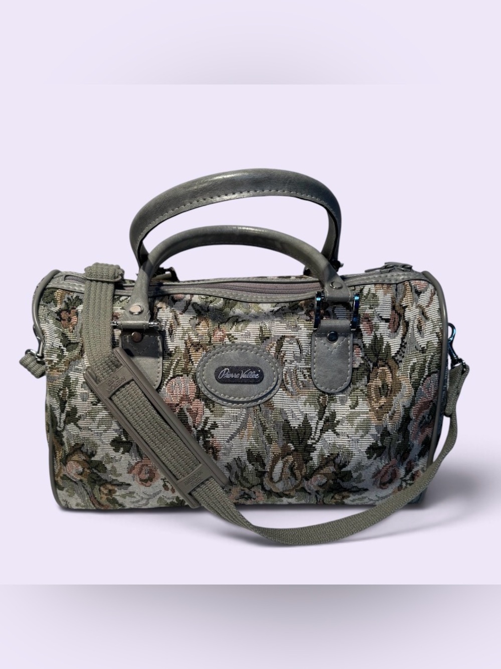 Vintage Pierre Vallee Floral Tapestry Shoulder Bag in Olive with Rose Accents